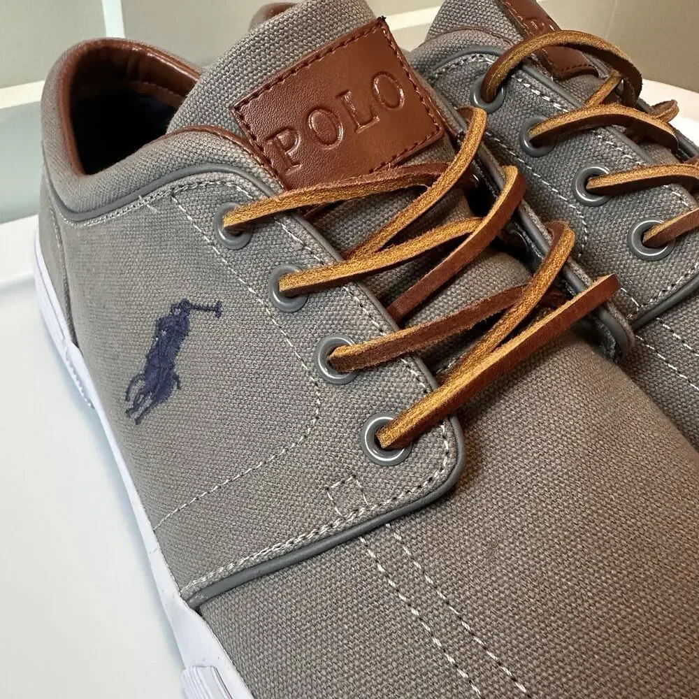 Polo Ralph Lauren Faxon Low Mens 13D Gray Canvas Sneakers Leather Lace Casual